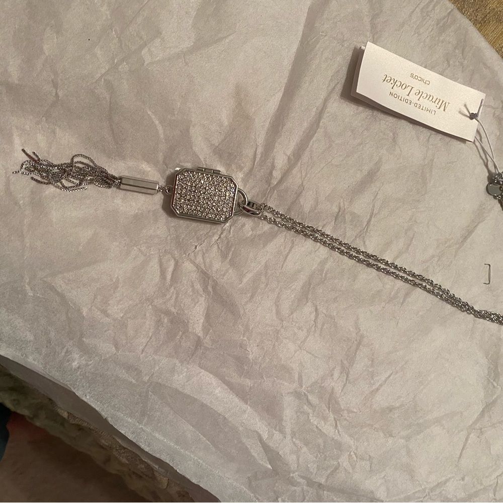 Chico’s silver and glitter Miracle Locket chain necklace
